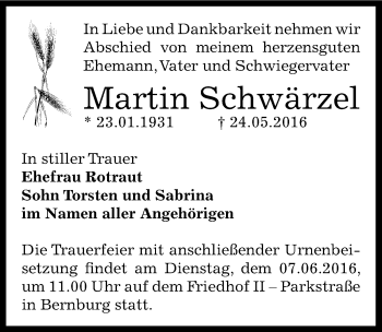 Traueranzeige von Martin Schwärzel von Mitteldeutsche Zeitung Bernburg