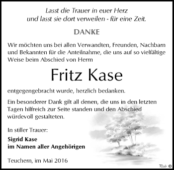 Traueranzeige von Fritz Kase von Mitteldeutsche Zeitung Weißenfels