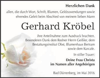 Traueranzeige von Gerhard Kröbel von Super Sonntag Merseburg
