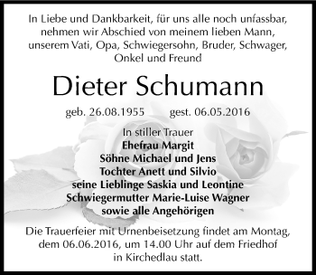 Traueranzeige von Dieter Schumann von Mitteldeutsche Zeitung Bernburg