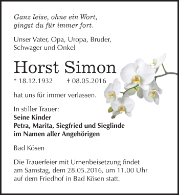 Traueranzeige von Horst Simon von Mitteldeutsche Zeitung Naumburg/Nebra