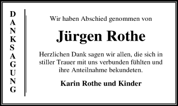 Traueranzeige von Jürgen Rothe von Mitteldeutsche Zeitung Dessau-Roßlau