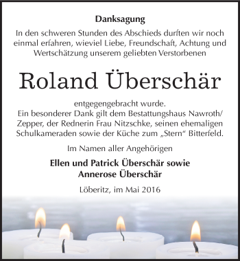 Traueranzeige von Roland Überschär von Mitteldeutsche Zeitung Bitterfeld