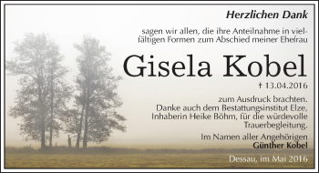Traueranzeige von Gisela Kobel von Mitteldeutsche Zeitung Dessau-Roßlau