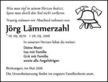 Traueranzeige von Jörg Lämmerzahl von Mitteldeutsche Zeitung Sangerhausen