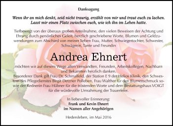 Traueranzeige von Andrea Ehnert von Wochenspiegel Mansfelder Land