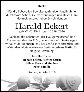 Traueranzeige von Harald Eckert von Mitteldeutsche Zeitung Köthen