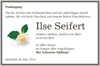 Traueranzeige von Ilse Seifert von Wochenspiegel Mansfelder Land