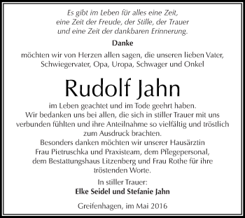 Traueranzeige von Rudolf Jahn von Super Sonntag SGH Mansf. Land
