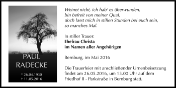 Traueranzeige von Paul Radecke von Mitteldeutsche Zeitung Bernburg