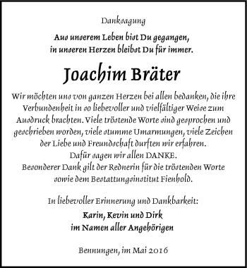 Traueranzeige von Joachim Bräter von Mitteldeutsche Zeitung Sangerhausen