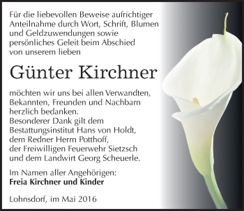 Traueranzeige von Günter Kirchner von Mitteldeutsche Zeitung Halle/Saalkreis