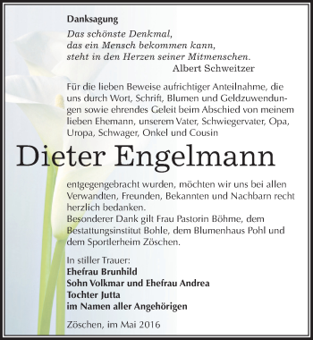 Traueranzeige von Dieter Engelmann von Mitteldeutsche Zeitung Merseburg/Querfurt
