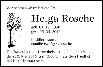 Traueranzeige von Helga Rosche von Mitteldeutsche Zeitung Halle/Saalkreis
