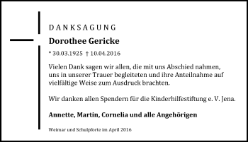 Traueranzeige von Dorothee Gericke von Mitteldeutsche Zeitung Naumburg/Nebra