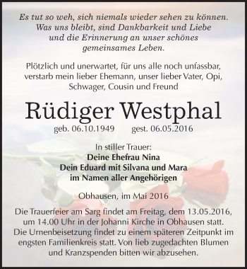 Traueranzeige von Rüdiger Westphal von Mitteldeutsche Zeitung Merseburg/Querfurt