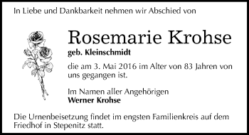 Traueranzeige von Rosemarie Krohse von Mitteldeutsche Zeitung Merseburg/Querfurt