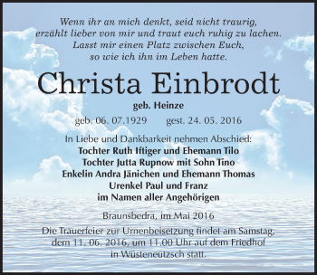 Traueranzeige von Christa Einbrodt von Mitteldeutsche Zeitung Merseburg/Querfurt