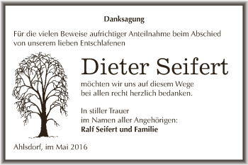 Traueranzeige von Dieter Seifert von Wochenspiegel Mansfelder Land