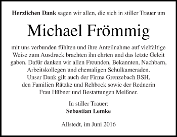 Traueranzeige von Michael Frömmig von Super Sonntag SGH Mansf. Land