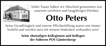 Traueranzeige von Otto Peters von Mitteldeutsche Zeitung Quedlinburg