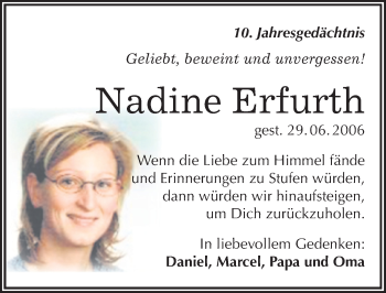 Traueranzeige von Nadine Erfurth von Mitteldeutsche Zeitung Köthen