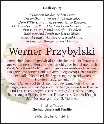 Traueranzeige von Werner Przybylski von Mitteldeutsche Zeitung Merseburg/Querfurt