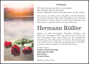 Traueranzeige von Hermann Rößler von Mitteldeutsche Zeitung Sangerhausen