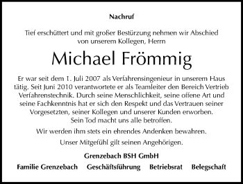 Traueranzeige von Michael Frömmig von Mitteldeutsche Zeitung Sangerhausen