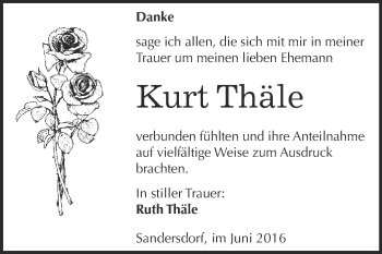 Traueranzeige von Kurt Thäle von WVG - Wochenspiegel Bitterfeld