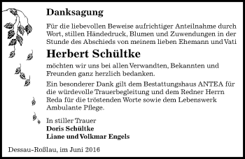 Traueranzeige von Herbert Schültke von Mitteldeutsche Zeitung Dessau-Roßlau