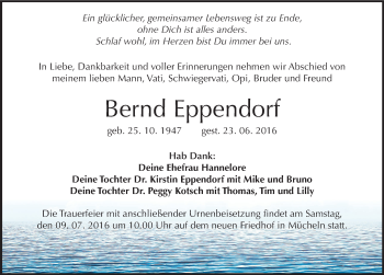 Traueranzeige von Bernd Eppendorf von Mitteldeutsche Zeitung Merseburg/Querfurt