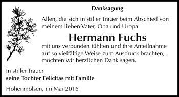 Traueranzeige von Hermann Fuchs von Mitteldeutsche Zeitung Weißenfels