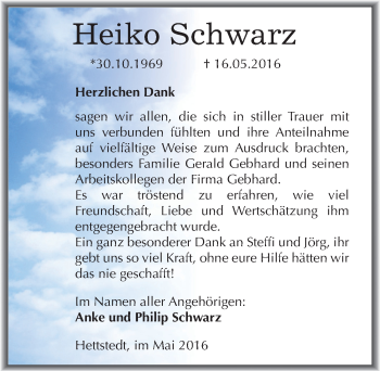 Traueranzeige von Heiko Schwarz von Mitteldeutsche Zeitung Aschersleben