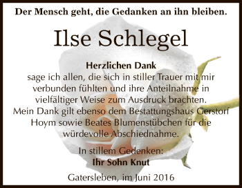 Traueranzeige von Ilse Schlegel von Super Sonntag Aschersleben