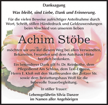 Traueranzeige von Achim Stöbe von Mitteldeutsche Zeitung Weißenfels