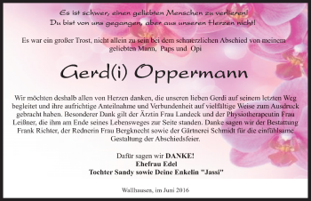 Traueranzeige von Gerd Oppermann von Mitteldeutsche Zeitung Sangerhausen