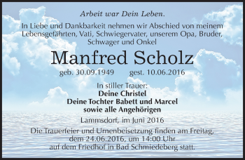 Traueranzeige von Manfred Scholz von Mitteldeutsche Zeitung Wittenberg