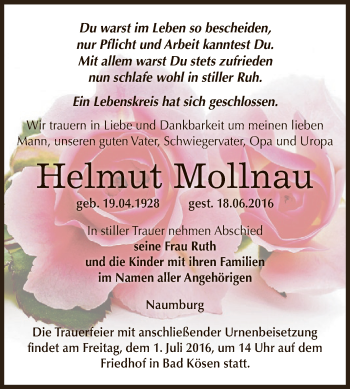 Traueranzeige von Helmut Mollnau von WVG - Wochenspiegel NMB / WSF / ZTZ