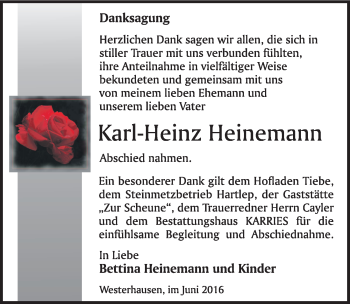 Traueranzeige von Karl-Heinz Heinemann von Mitteldeutsche Zeitung Quedlinburg