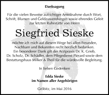 Traueranzeige von Siegfried Sieske von Mitteldeutsche Zeitung Weißenfels