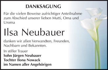 Traueranzeige von Ilsa Neubauer von Mitteldeutsche Zeitung Zeitz