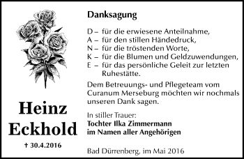 Traueranzeige von Heinz Eckhold von Mitteldeutsche Zeitung Merseburg/Querfurt
