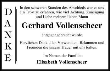 Traueranzeige von Gerhard Vollenscheer von Mitteldeutsche Zeitung Dessau-Roßlau