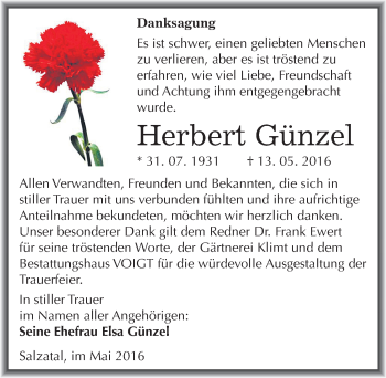 Traueranzeige von Herbert Günzel von Mitteldeutsche Zeitung Halle/Saalkreis