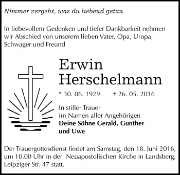 Traueranzeige von Erwin Herschelmann von Mitteldeutsche Zeitung Halle/Saalkreis