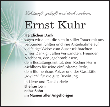 Traueranzeige von Ernst Kuhr von Mitteldeutsche Zeitung Merseburg/Querfurt