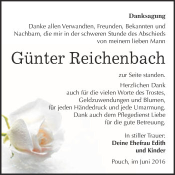 Traueranzeige von Günter Reichenbach von WVG - Wochenspiegel Bitterfeld