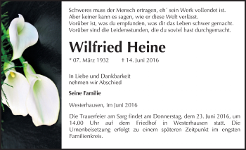 Traueranzeige von Wilfried Heine von Mitteldeutsche Zeitung Quedlinburg