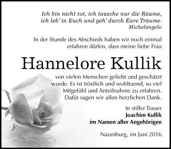 Traueranzeige von Hannelore Kullik von Mitteldeutsche Zeitung Naumburg/Nebra